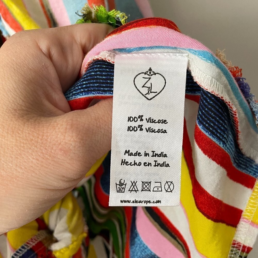 Z & L Striped Cropped Top Long Sleeve Tie Front Yellow Blue Small - Picture 4 of 7